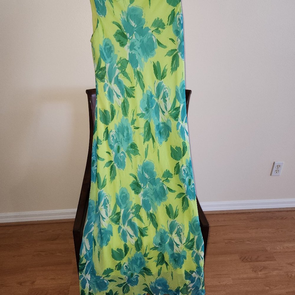 Cocktail dress, Lime & Turquoise, full length